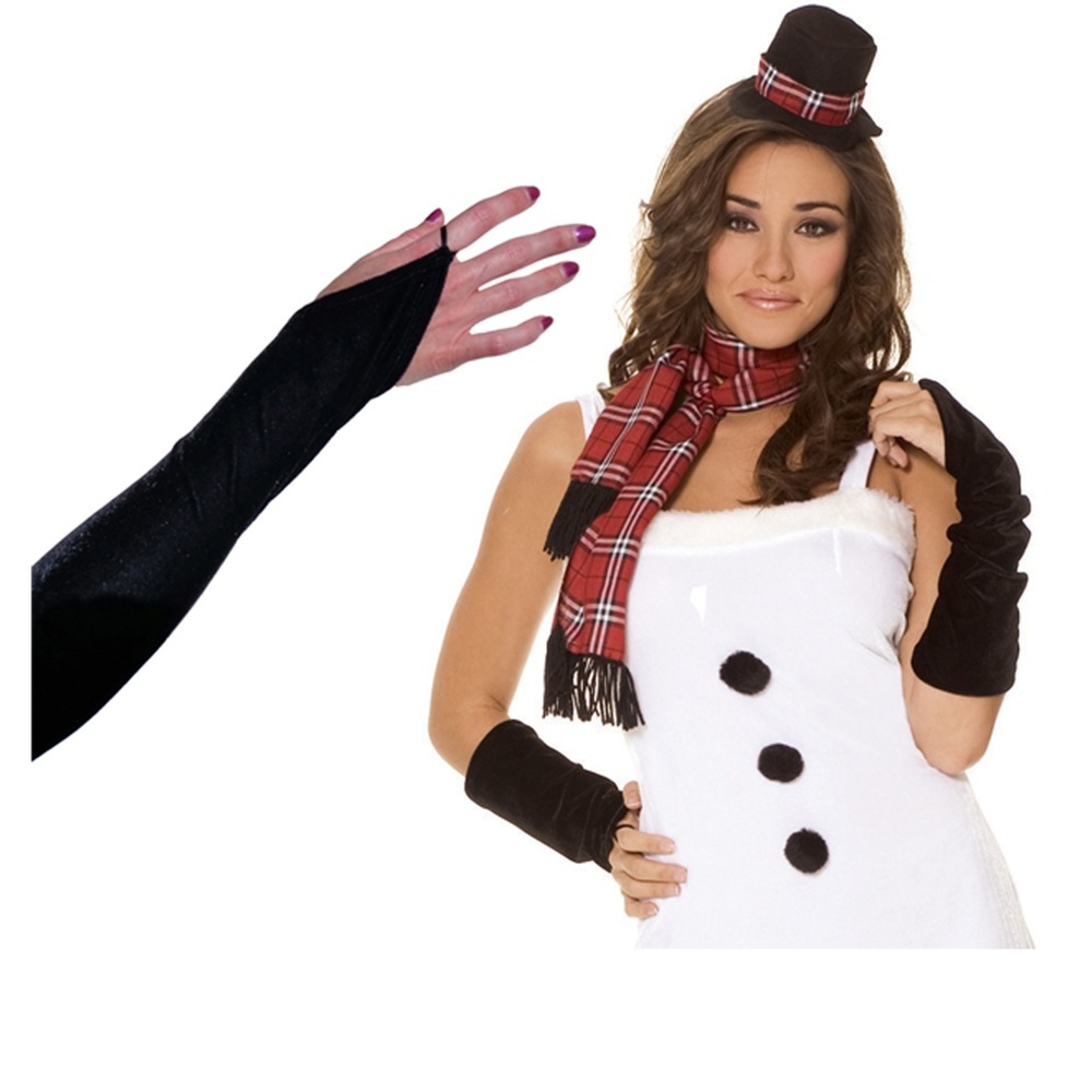 Elbow Length Velour Fingerless Gloves Black